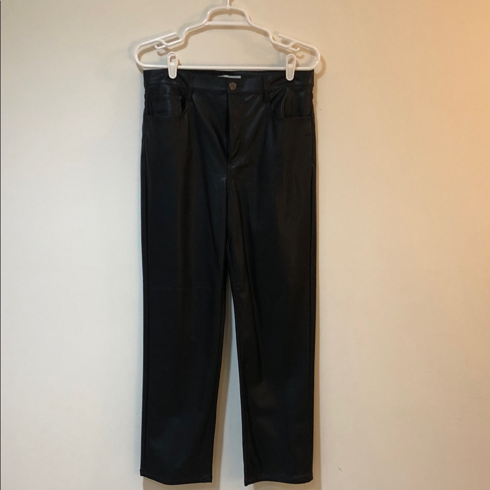 LOFT Faux Leather Black Straight Leg Pants